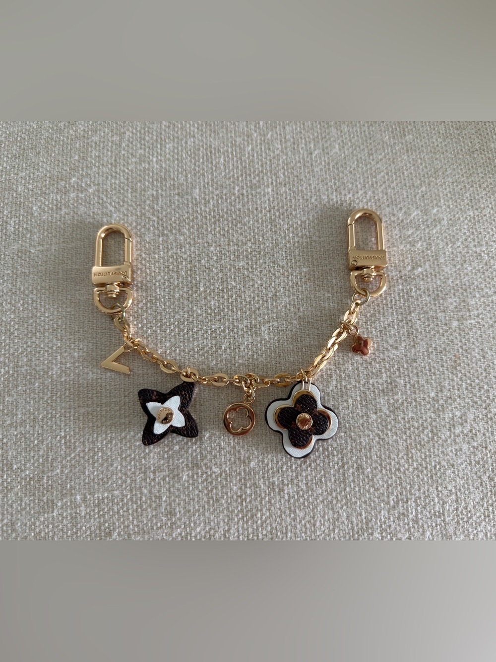 Gold-Tone Black and White Floral Bag Charm - Picture 2 of 2